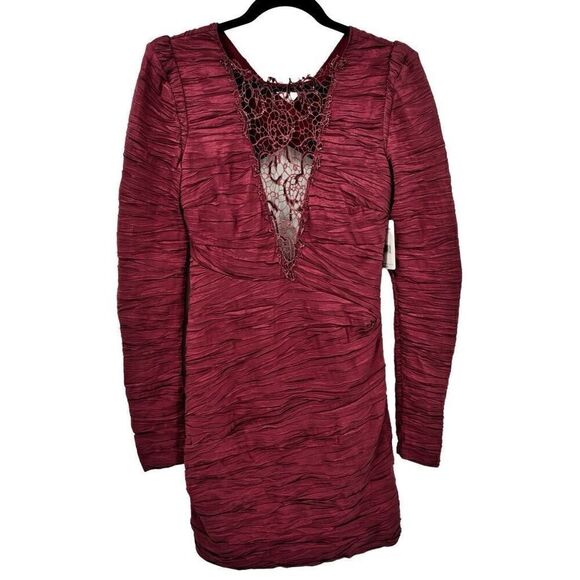 Free People Look of Love Sangria Ruched Bodycon Dress Burgundy Size 4 NWT - Picture 1 of 14
